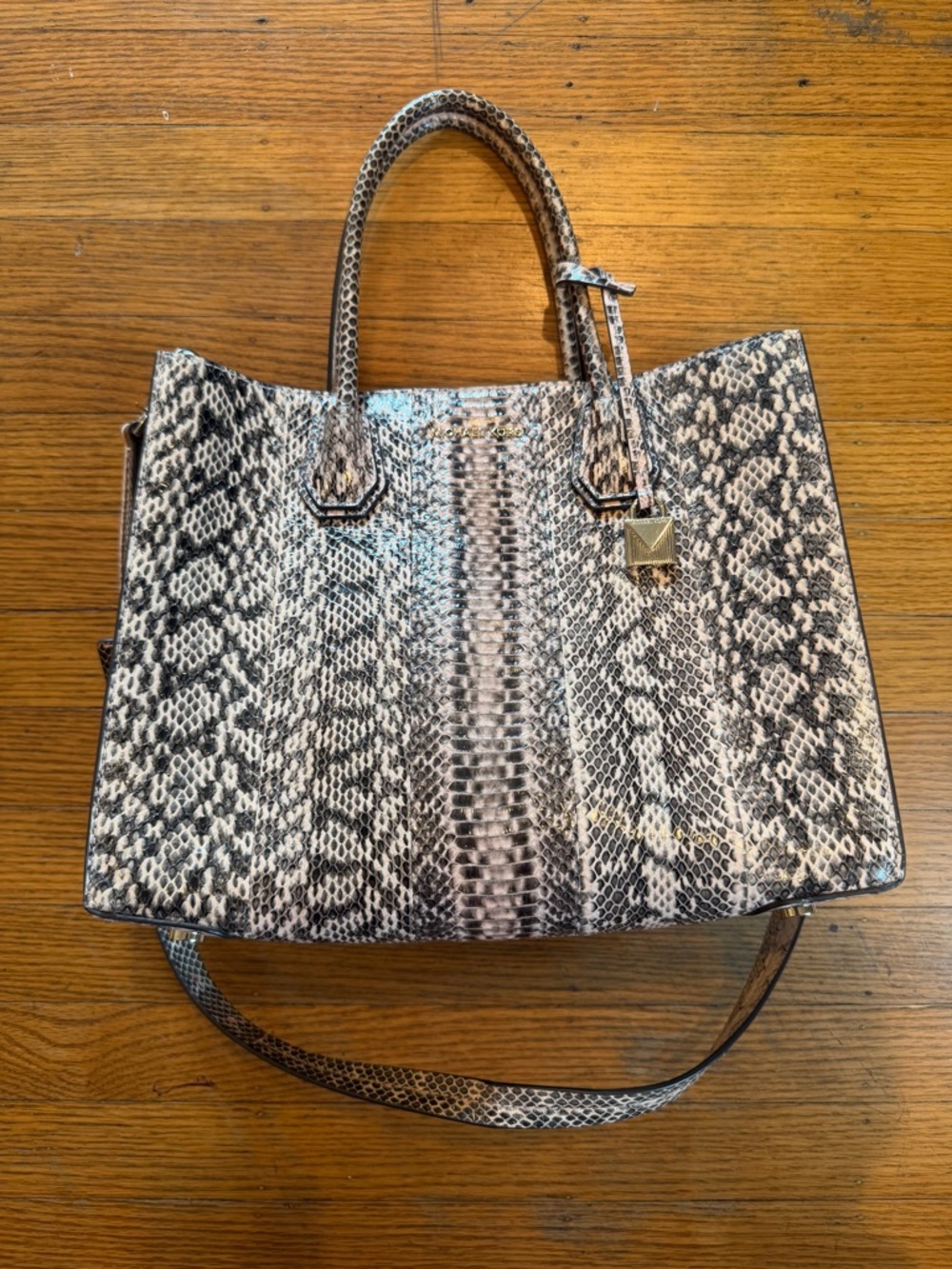 Michael Kors Large Mercer Snakeskin Tote with Crossbody Strap
